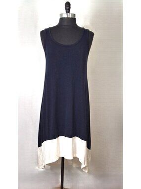 Jones New York Sport Sz M Navy Blue White Colorblock High Low Tank Dress Swing